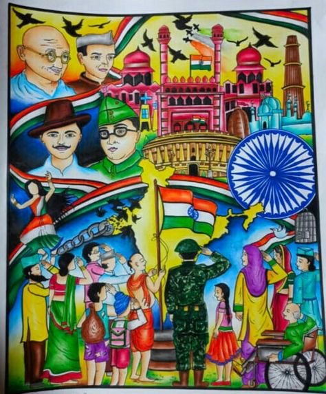 Republic Day Painting Competition, Poster On Veer Gatha, Veer Gatha 4.0 Drawing, Har Ghar Tiranga Drawing Competition, Independence Day Drawing Competition Unique, Republic Day Poster Ideas, Veer Gatha Painting Competition, Veer Gatha Drawing Competition, Pariksha Pe Charcha Poster Drawing