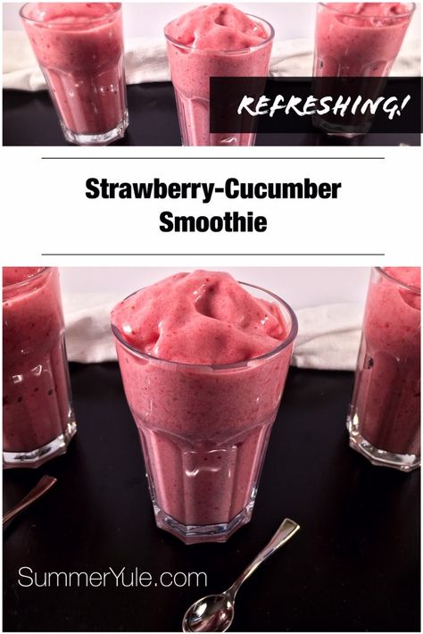 Strawberry Kiwi Smoothie Recipe, Strawberry Kiwi Smoothie, Cherry Smoothie Recipes, Celery Smoothie, Strawberry Cucumber, Cucumber Snacks, Freezer Smoothie Packs, Cucumber Smoothie, National Nutrition Month