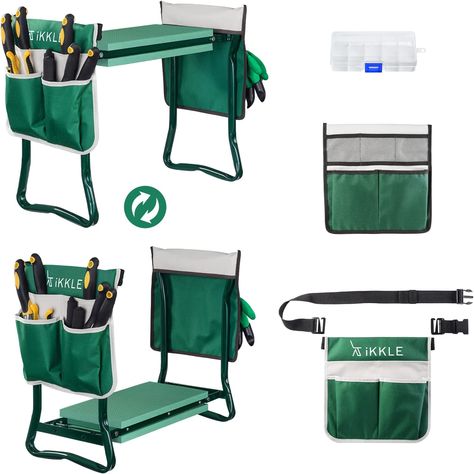 ikkle Upgraded Garden Kneeler and Seat, Heavy Duty Garden Bench with 2 Large Tool Pouches , Adjustable Belt Foldable Sturdy Gardening Tools Gifts for Gardeners Tool Pouches, Padded Bench, Garden Kneeler, Portable Garden, Kneeling Pad, Outdoor Cleaning, Gardening Gift, Tool Pouch, Bedroom Plants