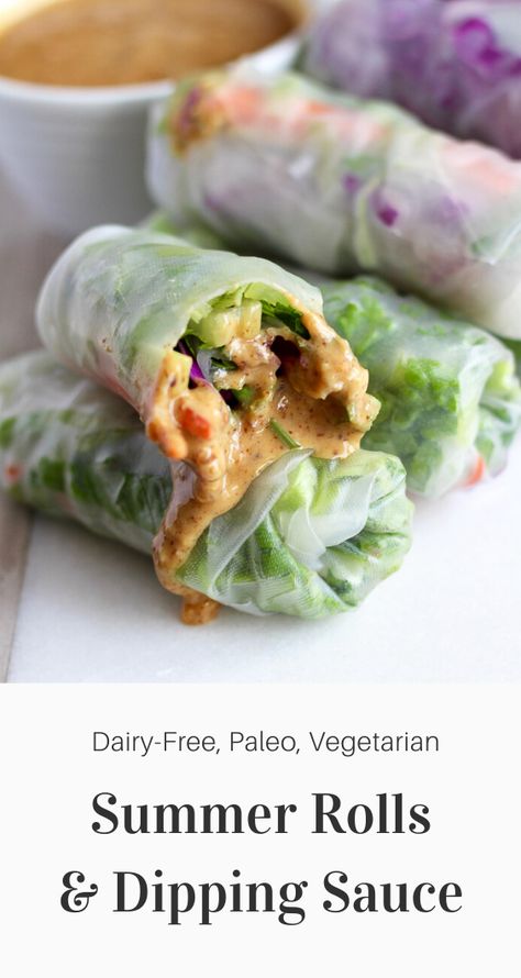 Summer rolls, also known as fresh spring rolls or rice paper wraps, are a simple and healthy lunch or snack and a wonderful way to add more veggies to your diet, but the dipping sauce is the best part! This recipe calls for a almond dipping sauce but you could easily make a peanut dipping sauce if you prefer. These summer rolls are gluten-free and vegetarian and are a great meal prep idea. #lunch #healthylunch #vegetarian #glutenfree Clear Wraps Food, Veggie Rice Paper Wraps, Paleo Spring Rolls, Fresh Wraps Rice Paper, Rice Paper Summer Rolls, Meal Prep Spring Rolls, Rice Paper Veggie Rolls, Rice Paper Wraps Recipes Lunch Ideas, Rice Paper Lunch Ideas