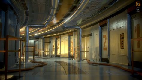 Prison Block, Daniel Palmi on ArtStation at https://www.artstation.com/artwork/Rrwm Futuristic Hallway, Sci Fi Prison, Scifi Interior, Episode Interactive Backgrounds, Spaceship Interior, Episode Backgrounds, Sci Fi Environment, Rpg Map, Fiction Idea