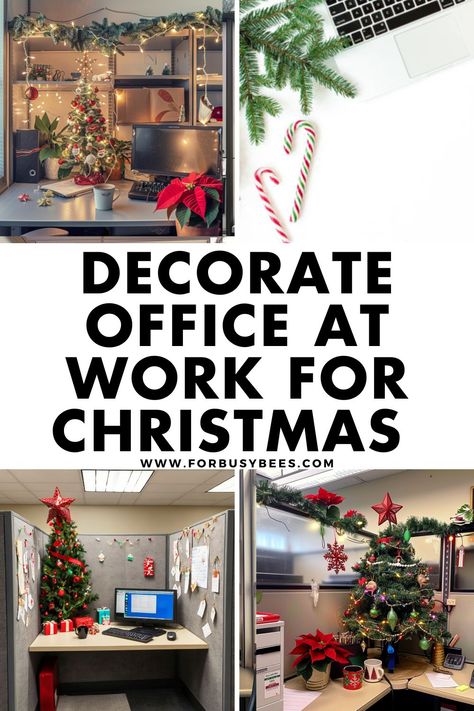 Work Office Christmas Decorating Ideas Unique Office Christmas Decorations, Christmas Work Board Ideas, Office Christmas Decoration Contest, Cubicle Decor Ideas Christmas, Office Christmas Trees, Holiday Cubical Decorating Ideas, Decorating Office At Work For Christmas, Diy Christmas Desk Decorations, Christmas Decor Ideas Office Cubicle