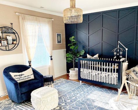 14 Nursery Trends and Children's Design Ideas to Watch for 2020 - Project Nursery Blue Nursery Boy, Nursery Accents, Navy Nursery, Elegant Nursery, Nursery Accent Wall, Nursery Trends, Gold Nursery, Baby Boy Room Decor, Nursery Room Design