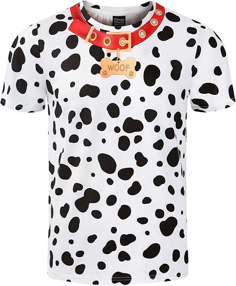 Dalmatian Costume Men, Dalmation Costume, Dalmatian Costume, Halloween T Shirts, Man And Dog, 101 Dalmatians, T Shirt Costumes, Red Collar, Halloween Prints