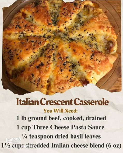 Italian Crescent Casserole | Gallery posted by JadeCalistaLee | Lemon8 Three Cheese Pasta, Crescent Casserole, Cheese Pasta Sauce, Crescent Roll Casserole, Beef And Pasta, Dried Basil Leaves, Cheese Sauce For Pasta, Crescent Dough, Three Cheese