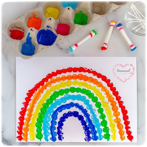 Q Tip Art, Preschool Rainbow, Montessori Crafts, Q Tip Painting, Activity For Preschoolers, Rainbow Activities, Rainbow Painting, Preschool Art Activities, Rainbow Crafts