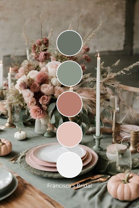 Wedding Color Palette Ideas, Sage Green Wedding Colors, Wedding Theme Color Schemes, Wedding Color Palette Summer, Spring Wedding Color Palette, Fest Temaer, Pink Wedding Colors, Beautiful Fall Wedding, Wedding Themes Spring