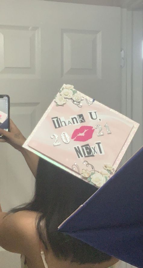 Thank U Next Graduation Cap, Thank You Next Graduation Cap, Twice Graduation Cap, Ariana Grande Graduation Cap, Graduation Cap Designs Pink, Graduation Cap Pink, Pink Graduation Cap, Creative Graduation Caps, High School Graduation Pictures