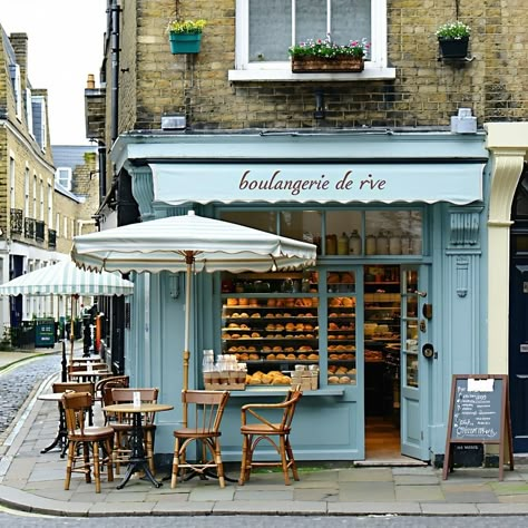 A charming bakery with a picturesque street-side café, perfect for enjoying freshly baked goods in a delightful atmosphere. #Bakery #FrenchCafe #CulinaryDelights #StreetPhotography #CharmingEateries Bakery Store Front Ideas, French Bistro Exterior Store Fronts, Brick Cafe Exterior Coffee Shop, Front Of Coffee Shop, French Bistro Exterior, Hometown Coffee Shop, Cafe Exterior Vintage, French Store Fronts, European Coffee Shop Aesthetic