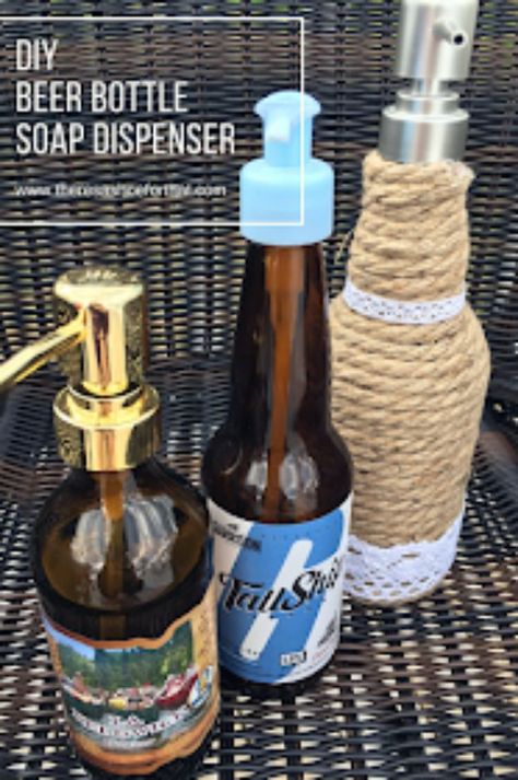 DIY Soap Dispensers - DIY Beer Bottle Soap Dispenser - Easy Soap Dispenser Ideas to Make for Kitchen, Bathroom - Mason Jar Idea, Cute Crafts to Make and Sell, Kids Bath Decor Diy Soap Dispenser Bottle, Beer Bottle Crafts Diy, Diy Beer Bottle, Beer Bottle Decor, Diy Soap Dispenser, Beer Bottle Diy, Soap Dispenser Diy, Beer Crafts, Beer Bottle Crafts