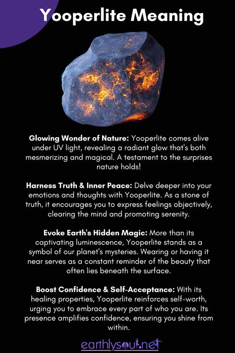 Discover the radiant magic of Yooperlite! 🌌✨ Dive deep into its glowing wonders, harness your inner truth, and amplify your self-confidence. With its unique luminescence and powerful healing properties, Yooperlite not only captivates the eye but also resonates with the soul. Pin this to remember the beauty and strength that lies within nature and yourself! #YooperliteMagic #HealingCrystals #Nature'sWonders Infinite Crystal Meaning, Yooperlite Meaning, Yooperlite Crystal Meaning, Yooperlite Rocks, Yooperlite Crystal, Spell Journal, Crystals Protection, Crystal Zodiac, Crystal Care