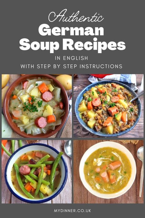 Cabbage Soup, Lentil Soup, bean soup, potato soup German Soup Recipes, German Soup, Easy German Recipes, Christmas Soup, German Food Authentic, Swiss Recipes, Country Recipes, Boat Food, Food Ideas Summer