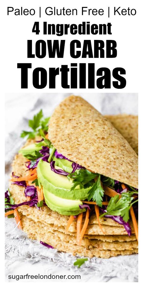 Pliable, easy low carb tortillas with only 4 ingredients! This recipe does NOT TASTE EGGY and is extremely versatile - you can use it to make burritos, quesadillas, enchiladas, taco cups...or simply use it to make Keto wraps for a delicious, quick low carb lunch. #tortillas #ketotortillas #lowcarbwraps Keto Wraps, Taco Cups, Low Carb Wraps, Keto Tortillas, Low Carb Low Fat Recipes, Boiled Egg Diet Plan, Best Low Carb Recipes, Low Carb Dessert, Low Carb Tortillas