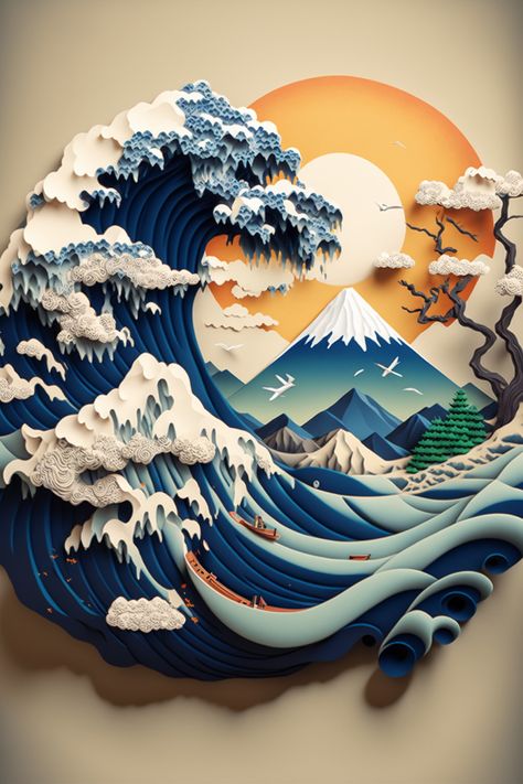 Origami 3d Wallpaper, Wallpaper Seni, 3d Wallpaper Iphone, Desain Quilling, Paper Cutout Art, 3d Paper Art, Origami 3d, The Great Wave, Iphone Wallpaper Hd Nature