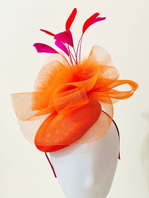 Excited to share this item from my #etsy shop: Hot Pink Orange Derby Fascinator Hat, Bright Orange Pink Summer Racer Derby Hat, Orange Pink Fascinate Hat, Church Wedding Hat Fascinator Hot Pink Combination, Hair Styles With Hats, Orange Fascinators, Purple Fascinator, Kentucky Derby Fascinator, Pink Fascinator, Derby Fascinator, Hat Fascinator, Fascinator Headband