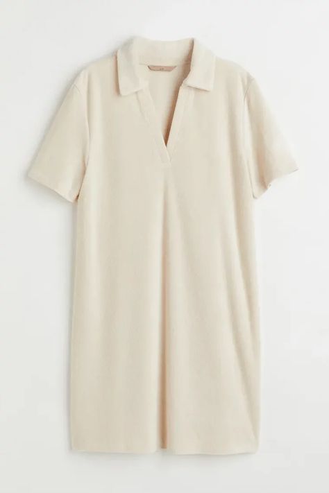 18 Towelling Pieces We Love For SS22 | SheerLuxe Terry Dress, Johnny Collar, Short Dresses Casual, Y2k Style, Light Beige, Fashion Company, Short Dress, World Of Fashion, Casual Dresses