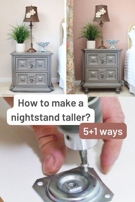 What if you have a nightstand that is not high enough - but you love it and would not want to replace it with something else? In this article, we’ll show you some practical ways to make your nightstand taller. Nightstand Makeover, Tall Nightstands, Diy Nightstand, Victorian Garden, Bedroom Night Stands, Furniture Makeover Diy, Diy Home Improvement, Something Else, How To Make Your