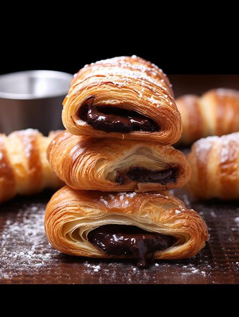 Simplified Morning Delight Chocolate Croissants Chocolate Croissant Puff Pastry, Sweet Croissant Recipe, Puff Pastry Chocolate Croissants, Chocolate Croissant Aesthetic, Chocolate Crossaints, Baking Croissants, Croissant With Chocolate, Chocolate Croissant Recipe, European Bakery