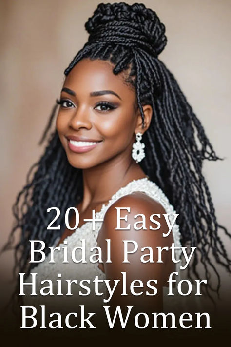 20+ Easy Bridal Party Hairstyles for Black Women Bridesmaids Hair Styles Black Women, Wedding Day Braids Hairstyles Black Women, Hairstyle Wedding Party, Natural Hairstyles Bridesmaid, Black Tie Hairstyles Black Women, Bridesmaid Hairstyles For Black Women, Party Hairstyles For Black Women, Bridal Braids Black Women, Bridesmaid Hairstyles Black Hair