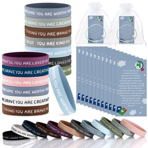 PRICES MAY VARY. Sufficient Back to School Set: you will receive 36 pieces of motivational bracelets in 12 styles, 3 pieces of each style, equipped with 36 pieces of organza bags and 36 pieces of inspirational cards; The sufficient quantity can meet your using, replacing and sharing needs Applicable for Many Occasions: the bulk bracelets for kids are ideal for wearing in your daily life, also ideal for being party favors, classroom prizes, back to school gifts, birthday gifts and so on, to encou Bulk Bracelets, Small Teacher Gifts, Motivational Bracelets, Classroom Prizes, Positive Affirmation Cards, Christmas Party Gift, School Sets, School Supply Labels, Inspirational Bracelets