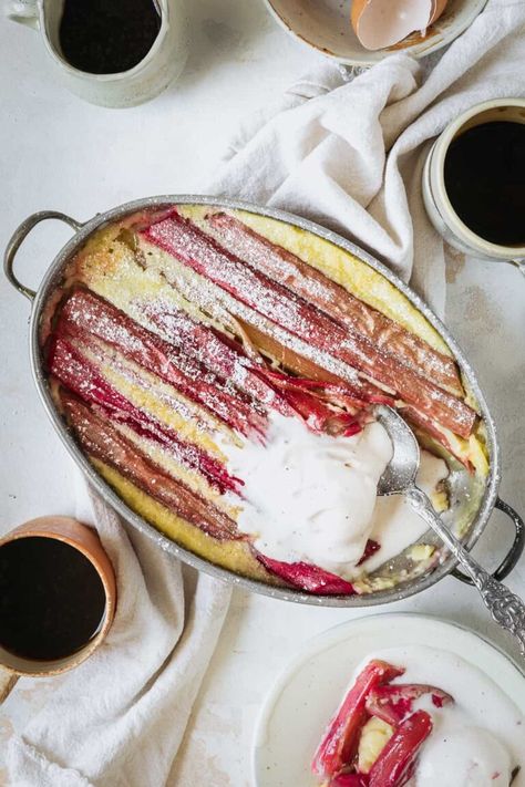 Rhubarb Clafoutis, Scoop Of Ice Cream, French Dessert, Almond Flavor, Easy Brunch, Soft Pretzels, Buzzfeed Food, Tasting Table, Food Photography Styling