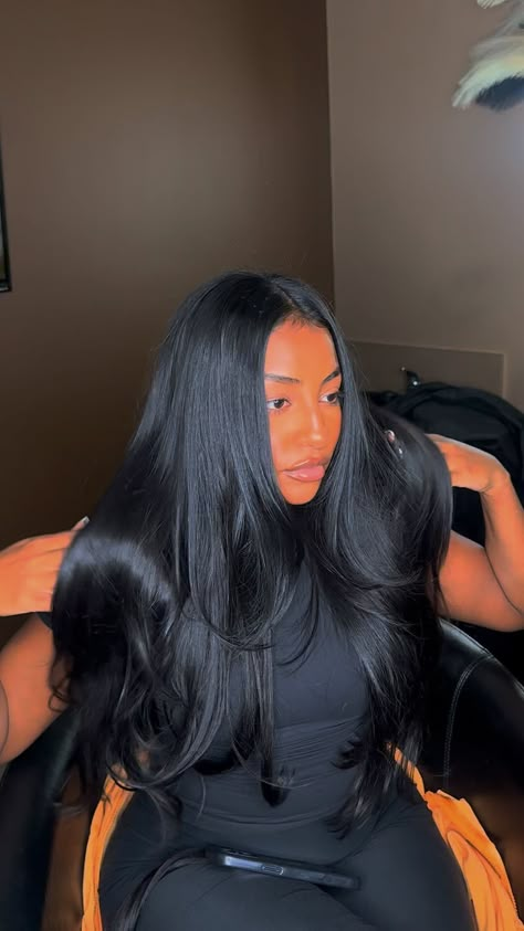 Blowout with clip ins…… #houstonhairstlyist #naturalhair #curlyhair #clipinhair | Instagram Wigs Ideas, Straight Black Hair, Frontal Wig Hairstyles, Sew In Hairstyles, Ut Austin, Jet Black Hair, Protective Hairstyles Braids, Blowout Hair, Glam Hair