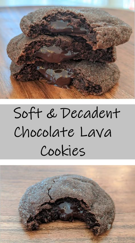 Chocolate Lava Cookies, Lava Cookies, Molten Chocolate Lava Cake, Lava Cake Recipes, Molten Chocolate, Molten Lava, Chocolate Lava, Chocolate Lava Cake, Lava Cake