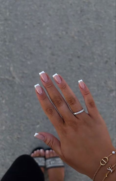 Acrylic Nail Inspo Neutral, Messy French Tip Nails, Mini Square Nails Design, White French Tip Black Women, Grad Nails Square, Braid Nails Wedding, Short Nail Inspo Summer 2024 Simple, June Nails Ideas 2024 Square, Square Nail Designs French Tip