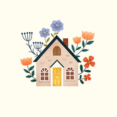 Aesthetic House Illustration, Cute Cottage Illustration, House Illustration Simple, New House Illustration, House Illustration Drawing, Cute House Drawing, Cute House Illustration, House Illustration Art, Sweet Home Poster