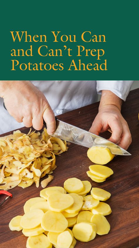 Lots of cooks love to peel and slice potatoes ahead of time to make meal prep go more smoothly—but we wondered if there is any downside to doing so. The verdict? It depends on what you’re making. Prep Potatoes Ahead Of Time, Can You Peel Potatoes Ahead Of Time, How To Prep Potatoes Ahead Of Time, Can You Peel Potatoes The Night Before, Peeling Potatoes Ahead Of Time, Peel Potatoes Ahead Of Time, Holiday Meal Prep, Canned Potatoes, Fresh Potato