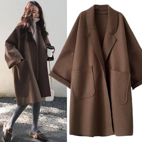 Elegant Woolen Trench Coat Winter for Women Vintage Windbreakers Jacket Mid-Length Loose Turn-Down Collar Plus Size 4XL Cardigan - AliExpress 200000345 Trench Coat Winter, Vintage Windbreaker Jacket, Oversized Trench Coat, Spring Maternity, Clothes For Pregnant Women, Middle Age Fashion, Classic Trench Coat, Maternity Coat, Wool Clothing