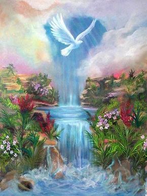 'Paradise' Come Holy Spirit, Landscape Waterfall, Embroidery Landscape, Heaven Pictures, Paradise Pictures, Holy Spirit Dove, 3d Diamond, Foto Langka, Painting 3d