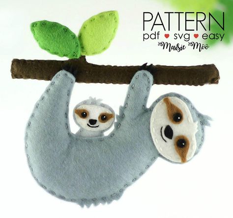 felt animal crafts sloth Sloth Felt Ornament, Felt Sloth Pattern Free, Felt Sloth, Diy Felt Animals, Ornament Pattern, Sloth Plush, Sloth Stuffed Animal, Baby Mobil, Felt Ornaments Patterns