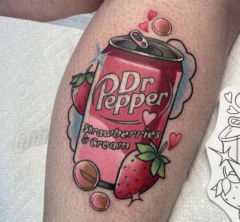 Girly Pop Tattoo, Soda Can Tattoo, Candy Tattoo Ideas Small, Peppermint Butler Tattoo, Pepsi Tattoo, Candy Tattoo Ideas, Soda Tattoo, Dr Pepper Tattoo, 50s Tattoo