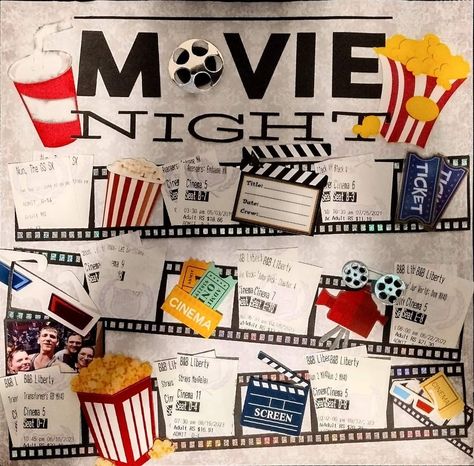 Couple Scrapbook, Cinema Seats, Cinema Ticket, Family Movie, Movie Tickets, Family Movie Night, Scrapbook Page Layouts, Scrapbooking Layouts, Movie Night