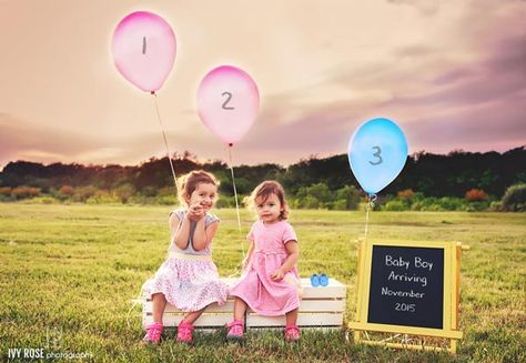 Boy Announcement Pictures, Third Baby Announcements, Sibling Gender Reveal, Baby Reveal Photos, 3rd Baby Announcement, Baby Gender Announcements, Gender Reveal Pictures, Second Baby Announcements, Announcement Pictures