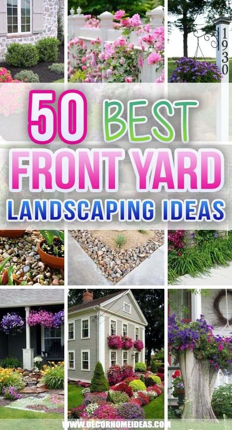 Best Front Yard Landscaping Ideas. Beautiful front yard landscaping ideas will help you boost your curb appeal and add a personal touch to your outdoor space without hesitation and hard work. #decorhomeideas Landscaping Ideas For Small Spaces, Front Yard Low Maintenance Flower Bed Ideas, Easy Landscaping Around House, Landscaping Ideas For Small Front Yard, Flower Walkway Front Yards, Landscape In Front Of Porch, Front Lawn Garden Ideas, Landscape Ideas For Front Of House, Front Yard Planter Ideas