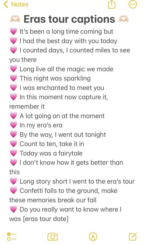 It's Been A Long Time Coming, Taylor Swift Birthday Captions Instagram, Eras Your Captions, Going To The Eras Tour, Eras Your Set List, Eras Captions, Eras Tour Lyric Outfits, Eras Tour Chants List, Taylor Swift Concert Captions Instagram