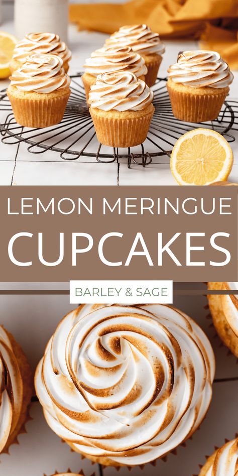 Lemon Meringue Cupcakes Recipe, Lemon Meringue Cupcakes, Meringue Cupcakes, Homemade Lemon Curd, Meringue Desserts, Meringue Pie Recipes, Homemade Scones, Lemon Dessert Recipes, Gourmet Cupcakes