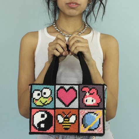 handmade stitch bag by me Plastic Canvas Bracelet Patterns, Unif Stitch Bag Pattern, Unif Stitch Bag, Stitch Bag Pattern, Cross Stitch Bags, Plastic Canvas Bag, Cross Stitch Bag, Plastic Canvas Box Patterns, Stitch Bag