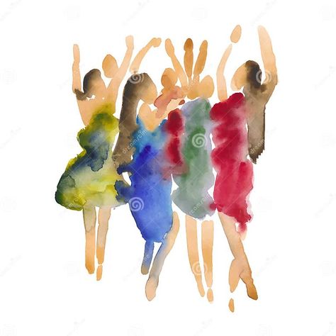 Watercolor People Simple, Prophetic Painting, Dancing Drawing, Dancing People, Women Illustration, Learn Watercolor Painting, Watercolor Circles, Learn Watercolor, Painting People