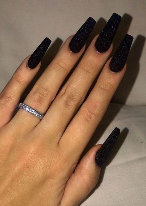 Black Nails For Prom, Nails For Prom, Black Prom Nails, Long Black Nails, Black Gel Nails, Reflective Nails, Black Nails With Glitter, Fall Acrylic, Trends Nails