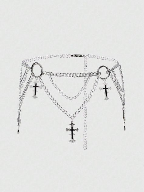 ROMWE Goth 1pc Women's Gothic Style Double-Layered Chain Waist Belt, With Silver & Black Cross Decoration And 3 Adjustable Buckles, Perfect For Dress-Up Or Daily LookI discovered amazing products on SHEIN.com, come check them out! Chain Waist Belt, Look Shein, Layered Chain, Crosses Decor, Black Cross, Waist Chain, Gothic Style, Daily Look, Gothic Fashion