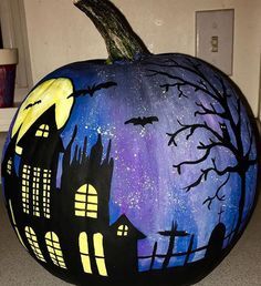 Halloween Pumpkin Crafts, Creative Pumpkin Painting, Creative Pumpkin Decorating, Halloween Pumpkin Carving Stencils, Pumpkin Decorating Contest, Hand Painted Pumpkin, Pumpkin Contest, Halloween Pumpkin Designs, Pumpkin Painting Ideas