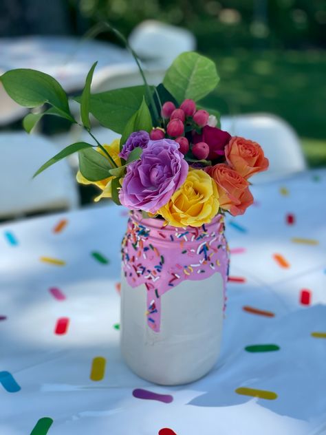 Two Sweet Centerpiece Ideas, Sweet One Table Decorations, Sprinkle Centerpieces, Sweet One Centerpiece Ideas, Popsicle Centerpiece Ideas, Donut Centerpiece Ideas, Two Sweet Centerpieces, Ice Cream Theme Centerpiece, Sprinkle Centerpiece Ideas