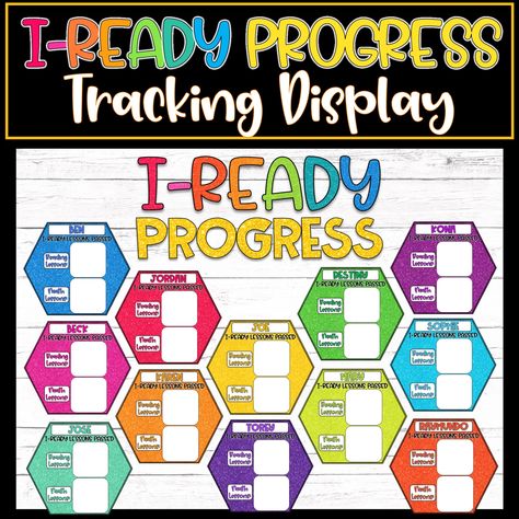 Manage your student's IReady progress with this bright and colorful bulletin board display! Motivate your students by giving them a visual of their progress! Suggested us: Laminate, post on bulletin board or door, and allow your students to manage their own progress with a whiteboard marker to further motivate them to do their best to pass lessons. Reading Progress Bulletin Boards, Math Data Bulletin Boards, Ar Tracking Bulletin Board Ar Points, Class Data Bulletin Board, I Ready Bulletin Board, Iready Reading Bulletin Board, Progress Monitoring Bulletin Board, Data Tracker Bulletin Board, I-ready Bulletin Board Ideas