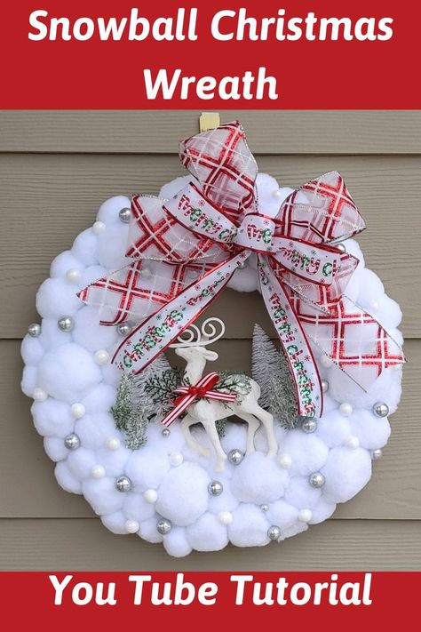 How To Make Snowman Wreath, Snowball Wreath Diy, Dollar Tree Christmas Wreaths Diy Easy, Yarn And Ribbon Wreath Tutorial, Dollar Store Snowman Wreath, Ornament Wreath Tutorial, Snowman Wreath Diy Dollar Stores, How To Make A Ribbon Wreath, Foam Wreath Ideas Diy