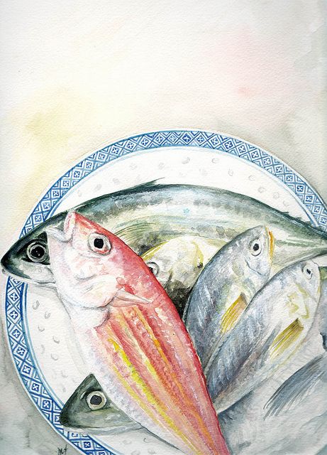 fish on a plate. drawing. Plate Sketch, 7 Fishes, Plate Drawing, Surreal Portrait, Watercolor Food, Life Funny, Start Today, Watercolor Animals, But First