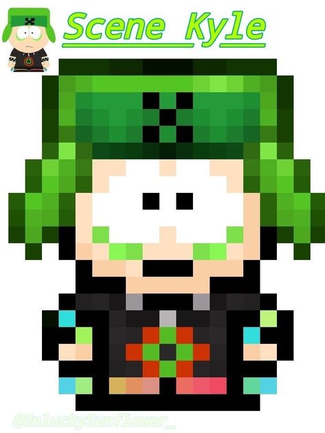 Pixel South Park Characters, Scene Kyle South Park, South Park Perler Bead Patterns, Scene Pixel Art, Scene Kyle, Kyle South Park, South Park Memes, Style South Park, Kandi Kid