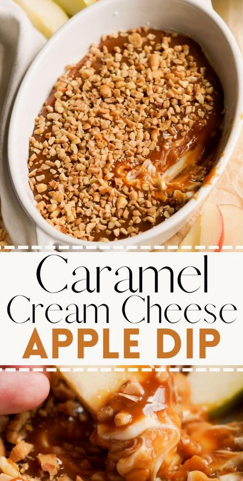 Indulge in the perfect blend of sweet and creamy with this toffee caramel apple dip featuring rich cream cheese. This simple yet delicious dessert recipe is a crowd-pleaser, ideal for any gathering or cozy night in. With its smooth texture and irresistible flavor, it's a delightful way to enjoy crisp apple slices. Whether you're hosting a party or just treating yourself, this dip is sure to satisfy your sweet tooth and impress your guests. Cream Cheese Caramel Apple Dip, Cream Cheese Apple Dip, Easy Dessert Dips, Dessert Dip Recipes, Caramel Apple Dip, Cream Cheese Desserts, Caramel Cream, Sweet Dips, Apple Dip